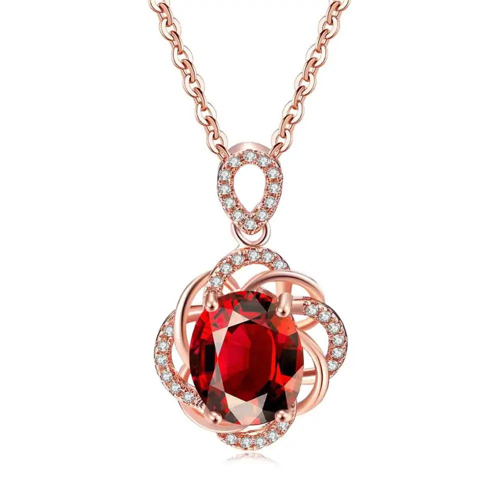 Simple Red Crystal Pendant Necklace Rose Gold Color for Women Party Engagement Jewelry Christmas Gift N615 Good Vibrations