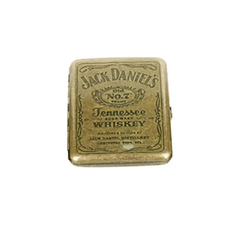 Vintage metal cigarette case with Jack Daniel's design, ideal for holding 20 pieces; classic men's gift accessory.
