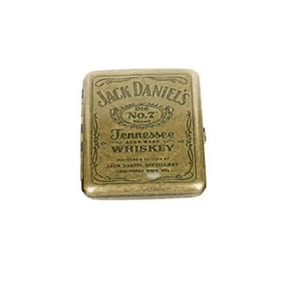 Vintage metal cigarette case with Jack Daniel's design, ideal for holding 20 pieces; classic men's gift accessory.