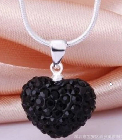 10pcs/lot 10*14mm Mix multicolor white rose silver plated snake chain heart beads crystal  necklace women men gift u352 Good Vibrations