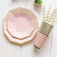 8 PCS/Lot Party Paper Plates Cups Pink Gold Happy Birthday Party Wedding Decoration Baby Shower Tableware Kids Birthday Decor Good Vibrations
