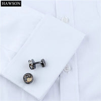 HAWSON Gun Plated Non-Movement Cufflinks Wedding Groomsmen Gift Mechanical Black Cuff Links Good Vibrations