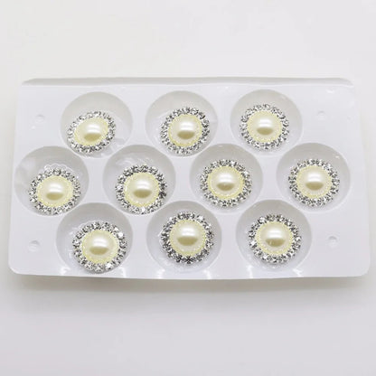 Wholesale 50pcs/lot 16mm (White/Ivory) Silver Flatback Pearl Rhinestone Buttons Wedding dress invitation hair decoration Good Vibrations