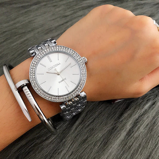 CONTENA Fashion Luxury Silver Watch Women Watches Rhinestone Women's Watches Ladies Watch Stainless Steel Clock reloj mujer Good Vibrations