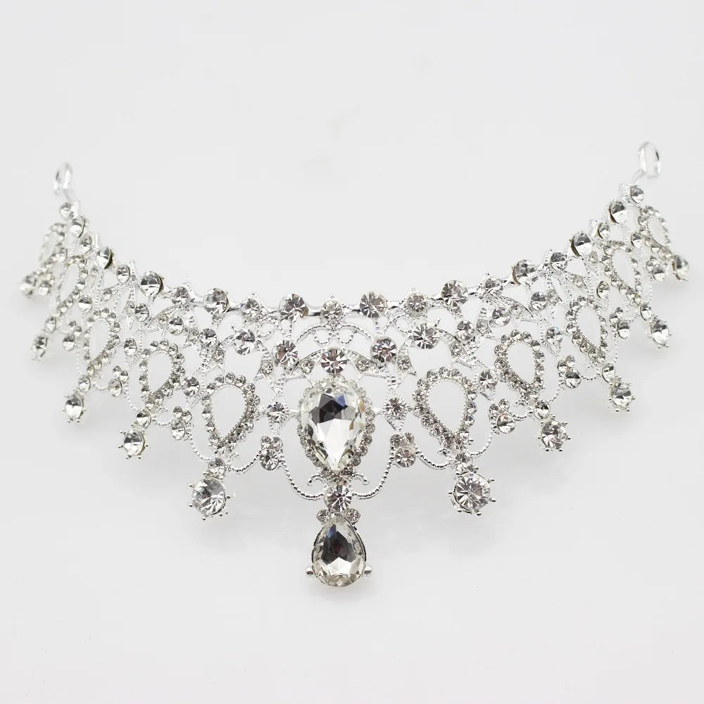 Luxury Crystal Wedding Bridal Jewelry Sets Women/Girl Gold Color Tiara/Crown Earrings Choker Necklace Bride Jewelry Set Good Vibrations Adult Super Store
