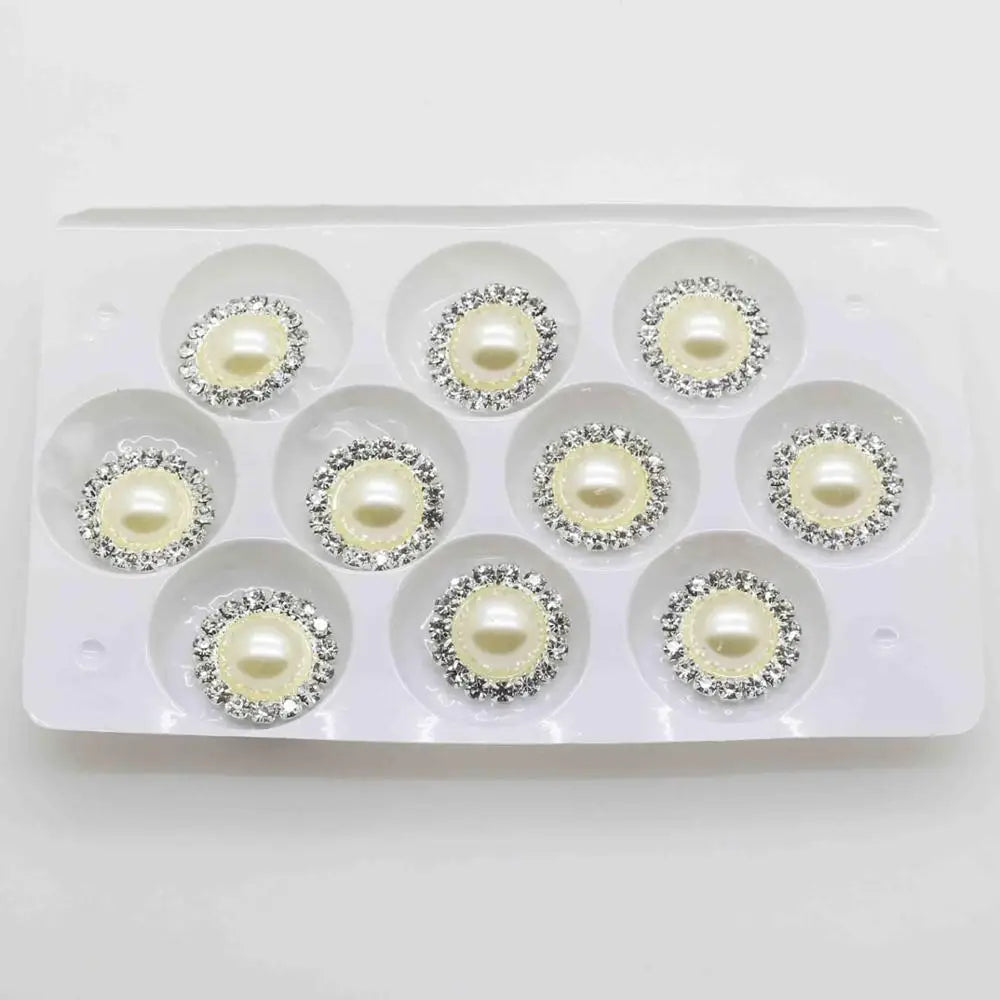Wholesale 50pcs/lot 16mm (White/Ivory) Silver Flatback Pearl Rhinestone Buttons Wedding dress invitation hair decoration Good Vibrations
