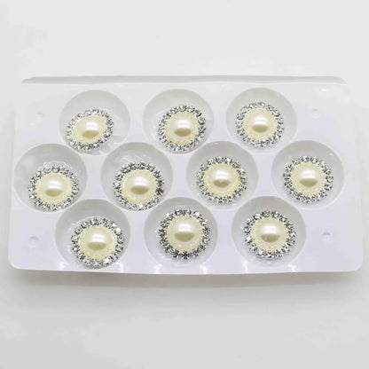 Wholesale 50pcs/lot 16mm (White/Ivory) Silver Flatback Pearl Rhinestone Buttons Wedding dress invitation hair decoration Good Vibrations