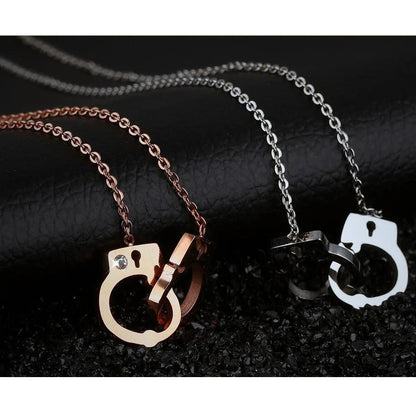 Wholesale Creative Jewelry Stainless Steel Crystal Handcuffs Mini Gift Pendant Necklace for Women Good Vibrations