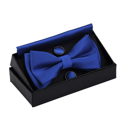 GUSLESON Quality Bowties For Wedding Mens Solid Color Two Layer Pre-tied Bow Tie and Pocket Square Cufflinks Set with Gift Box Good Vibrations