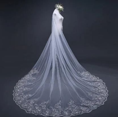 Cathedral Wedding Veils Long Lace Edge  Comb  Accessories Bridal Veil WF904 Good Vibrations