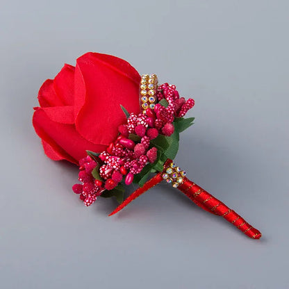 YO CHO Wedding Bouquet Artificial Rose Flowers Blue Brooch Corsages Glitter Rhinestone Ribbon Lace Classic Prom Boutonniere Pins Good Vibrations