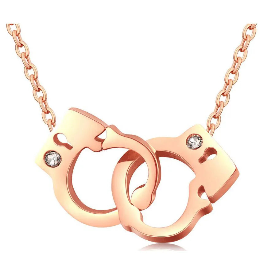 Wholesale Creative Jewelry Stainless Steel Crystal Handcuffs Mini Gift Pendant Necklace for Women Good Vibrations