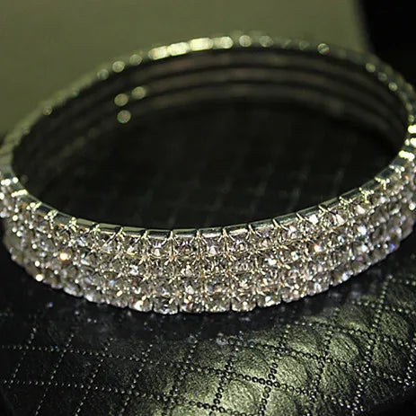 1/2/3/4/5 Rows Bracelet Fashion Wedding Jewelry For Bridal, Crystal Rhinestone Stretch Bracelet Bangle Bling Wristband For Women Good Vibrations