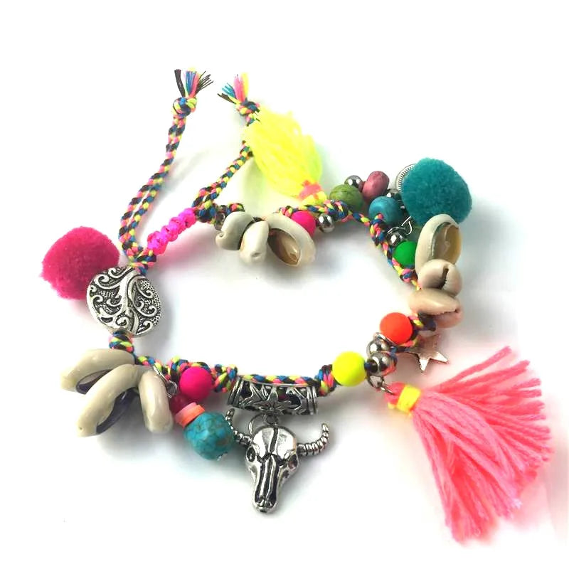 Bracelets Women Evil Eye Bracelet Summer Boho Tassel Chic Beads Pulseras Mujer Bohemian Jewelry Handmade Gift Good Vibrations