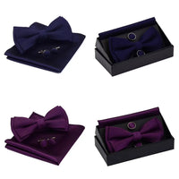 GUSLESON Quality Bowties For Wedding Mens Solid Color Two Layer Pre-tied Bow Tie and Pocket Square Cufflinks Set with Gift Box Good Vibrations