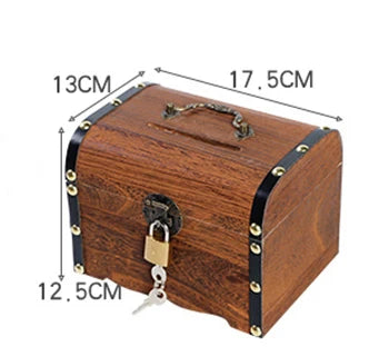 Wooden Retro Treasure Chest Piggy Bank Decorative Box With Lock,Coin,Banknote Storage Box Safe Money Box Gift cofre del tesoro Good Vibrations Adult Super Store