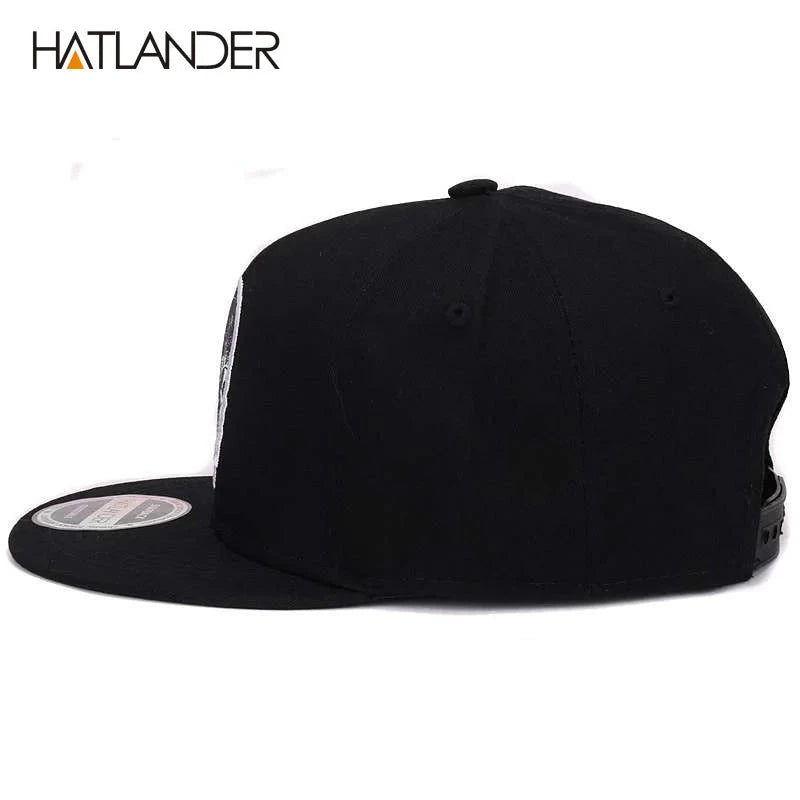 [HATLANDER]Embroidery Skull baseball caps hats hip hop snapbacks flat brim bones gorra sports snapback caps for men women unisex Good Vibrations