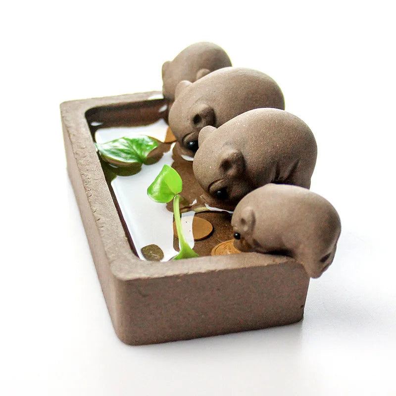 ZiSha Tea Pet Purple Clay Tea Pet Little Pigs Drink Water Chinese Crude Pottery Kung Fu Tea Set Home Decoration Tea Accessories Good Vibrations