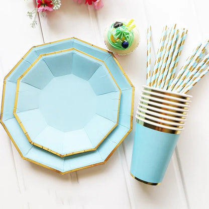 8 PCS/Lot Party Paper Plates Cups Pink Gold Happy Birthday Party Wedding Decoration Baby Shower Tableware Kids Birthday Decor Good Vibrations