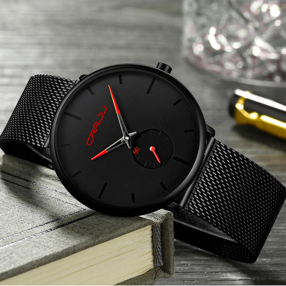 Men Watch CRRJU Watch Women Quartz Dress Watch for Men Dress Watches Fashion Unisex Ultra Thin Wristwatch Relojes Para Hombre Good Vibrations