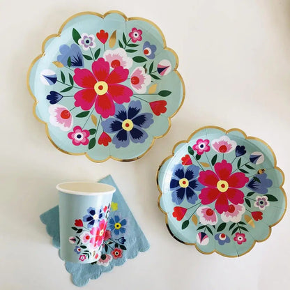 Disposable Tableware Sets Flower Paper Plates Cups Napkins Straw Party Supplies Kids Girl Baby Shower Wedding Birthday Decor Good Vibrations