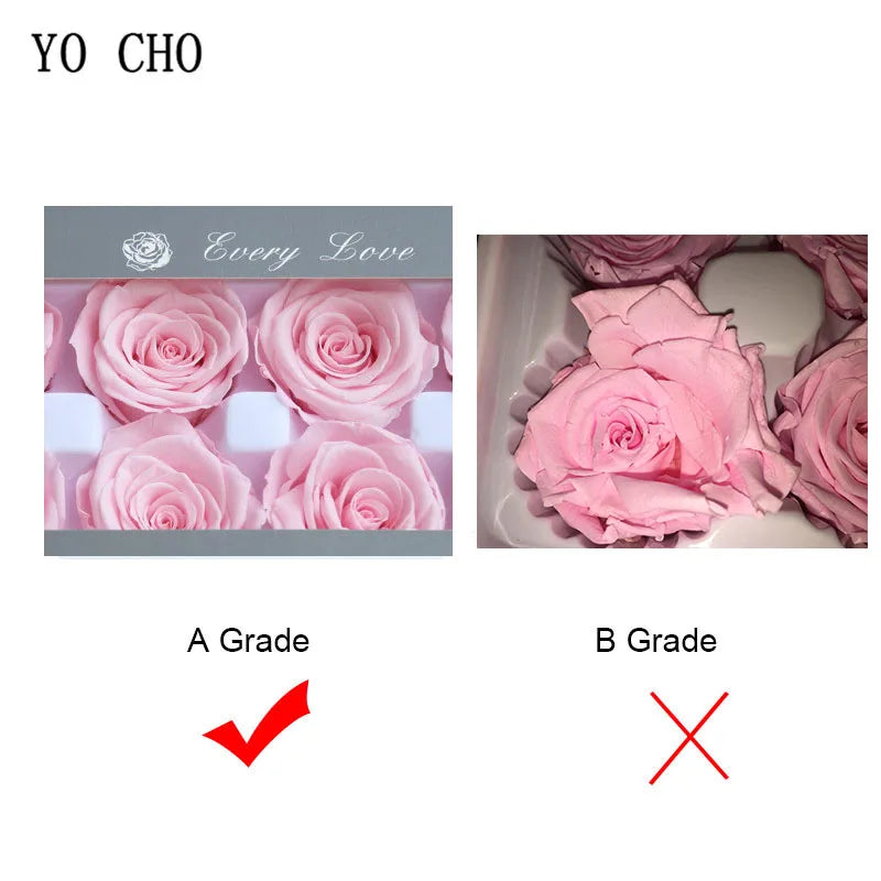 YO CHO 8PCS/Box A Eternal Rose Flower 4-5cm Preserved Fresh Flower Rose Valentine's Day Gift Wedding Thanksgiving Eternal Flower Good Vibrations