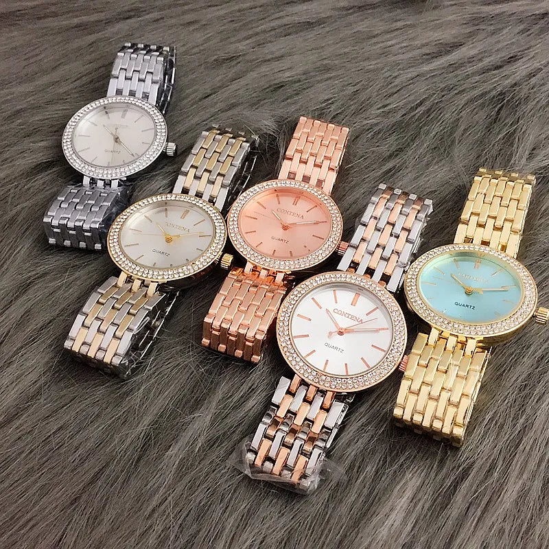 CONTENA Fashion Luxury Silver Watch Women Watches Rhinestone Women's Watches Ladies Watch Stainless Steel Clock reloj mujer Good Vibrations