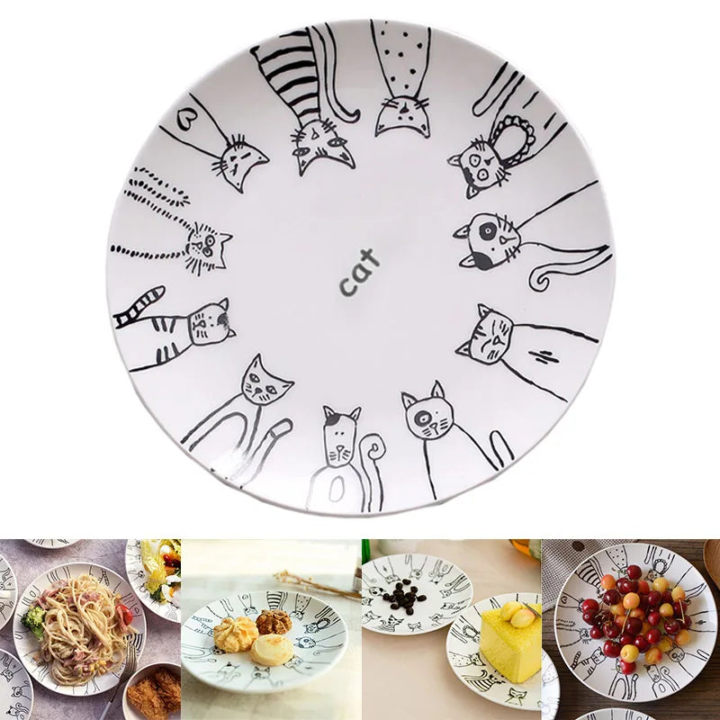 Cute Cat Ceramic Plate Western Dinner Dessert Appetizer Salad Dish Steak Service Plates Home Party Main Dishes Tableware Hogard Good Vibrations