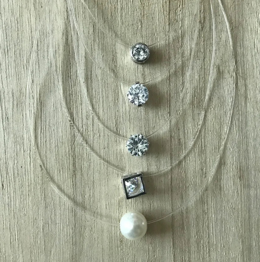 5 Colors Dazzling Zircon Necklace Invisible Transparent Fishing Line Simple Pendant Necklace Jewelry For Women Pearl Jewelry Good Vibrations