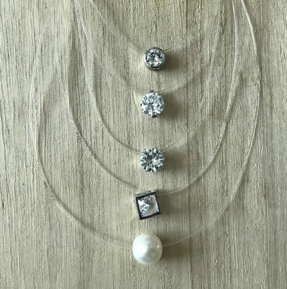 5 Colors Dazzling Zircon Necklace Invisible Transparent Fishing Line Simple Pendant Necklace Jewelry For Women Pearl Jewelry Good Vibrations