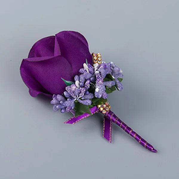 YO CHO Wedding Bouquet Artificial Rose Flowers Blue Brooch Corsages Glitter Rhinestone Ribbon Lace Classic Prom Boutonniere Pins Good Vibrations