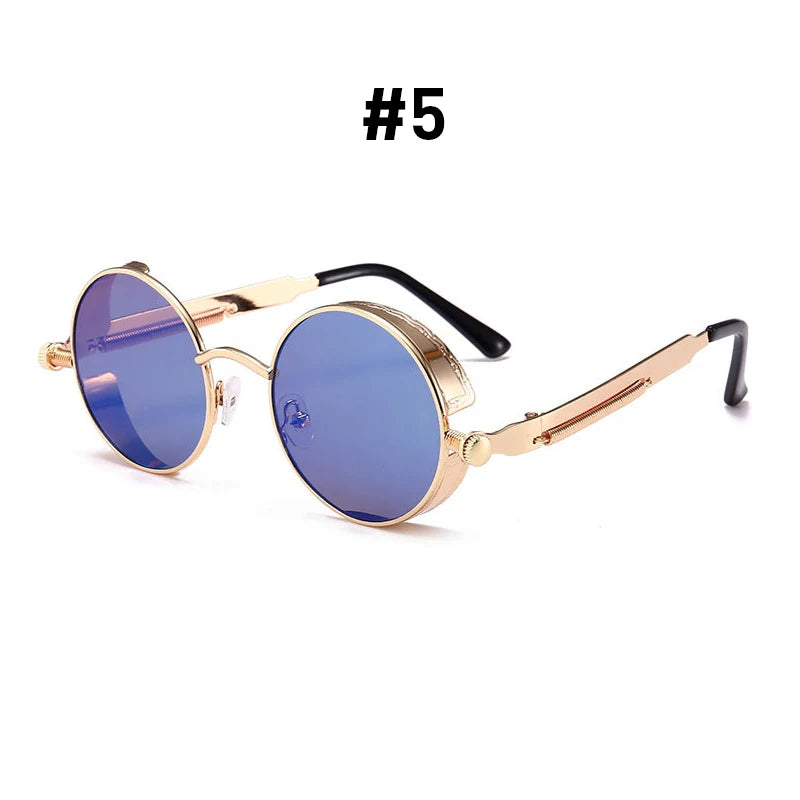 VIVIBEE Vintage Steampunk Red Sunglasses Men Round Punk Alloy Metal Retro Sun Glasses Women 2025 Goggles Gothic Style Shades Good Vibrations