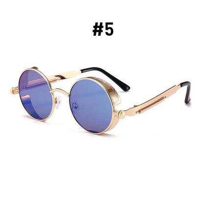 VIVIBEE Vintage Steampunk Red Sunglasses Men Round Punk Alloy Metal Retro Sun Glasses Women 2025 Goggles Gothic Style Shades Good Vibrations