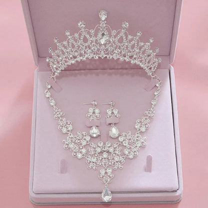 Luxury Crystal Wedding Bridal Jewelry Sets Women/Girl Gold Color Tiara/Crown Earrings Choker Necklace Bride Jewelry Set Good Vibrations Adult Super Store