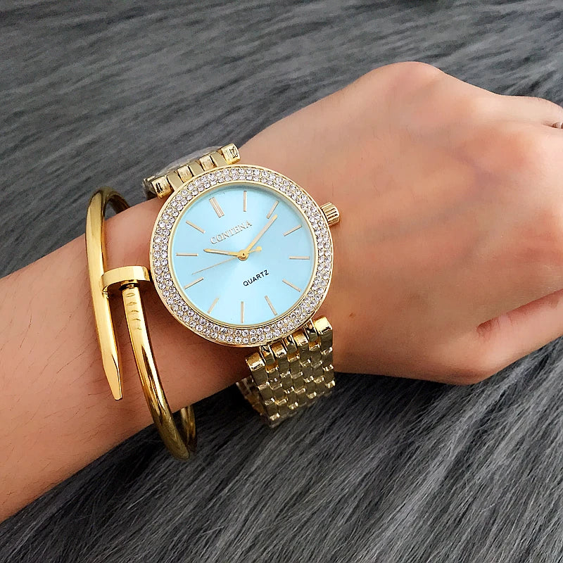 CONTENA Fashion Luxury Silver Watch Women Watches Rhinestone Women's Watches Ladies Watch Stainless Steel Clock reloj mujer Good Vibrations