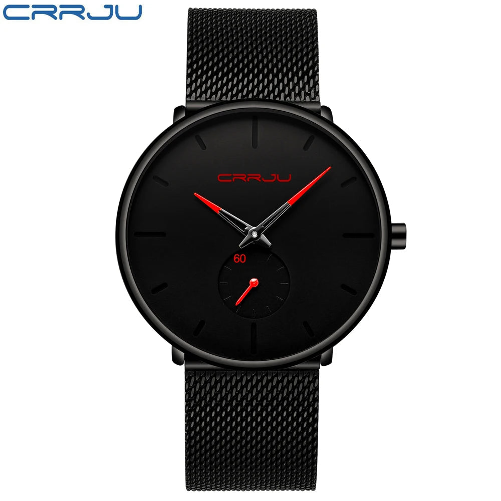 Men Watch CRRJU Watch Women Quartz Dress Watch for Men Dress Watches Fashion Unisex Ultra Thin Wristwatch Relojes Para Hombre Good Vibrations