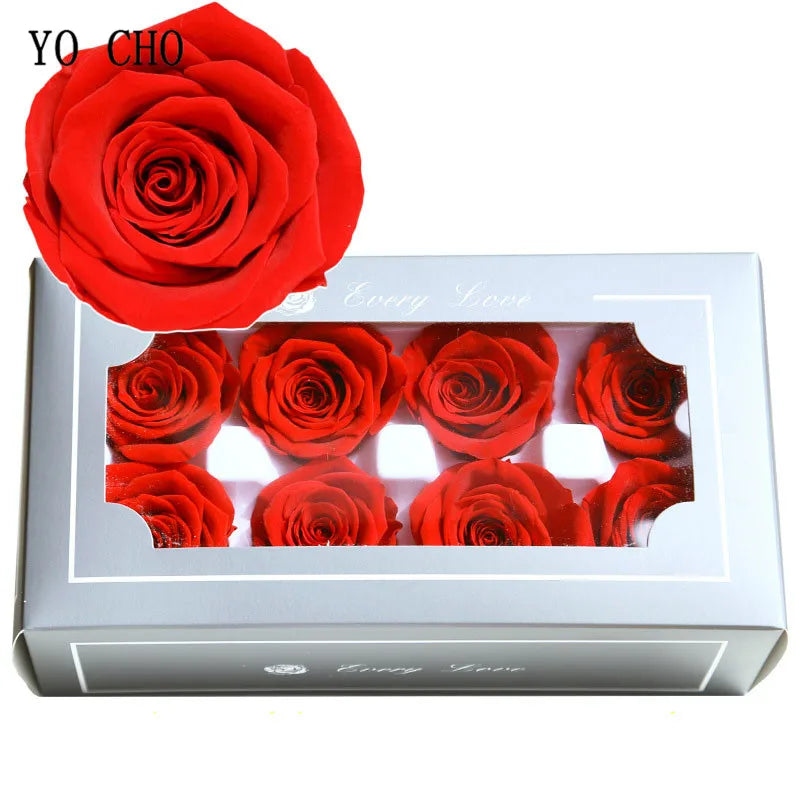 YO CHO 8PCS/Box A Eternal Rose Flower 4-5cm Preserved Fresh Flower Rose Valentine's Day Gift Wedding Thanksgiving Eternal Flower Good Vibrations