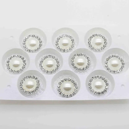 Wholesale 50pcs/lot 16mm (White/Ivory) Silver Flatback Pearl Rhinestone Buttons Wedding dress invitation hair decoration Good Vibrations