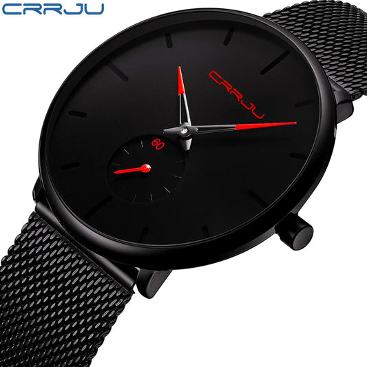 Men Watch CRRJU Watch Women Quartz Dress Watch for Men Dress Watches Fashion Unisex Ultra Thin Wristwatch Relojes Para Hombre Good Vibrations