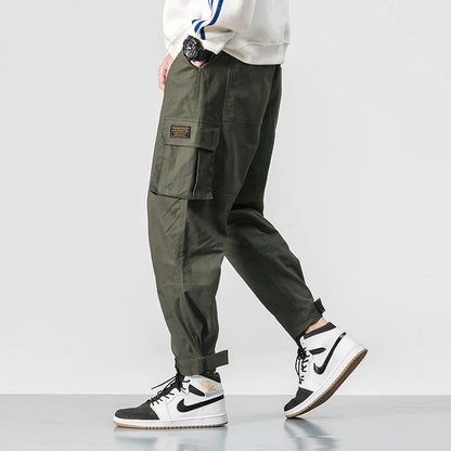 Men Multi-pocket Elastic Waist Design Harem Pant Street Punk Hip Hop Red Casual Trousers Joggers Male Army Cargo Pants 5XL Good Vibrations