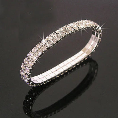 1/2/3/4/5 Rows Bracelet Fashion Wedding Jewelry For Bridal, Crystal Rhinestone Stretch Bracelet Bangle Bling Wristband For Women Good Vibrations