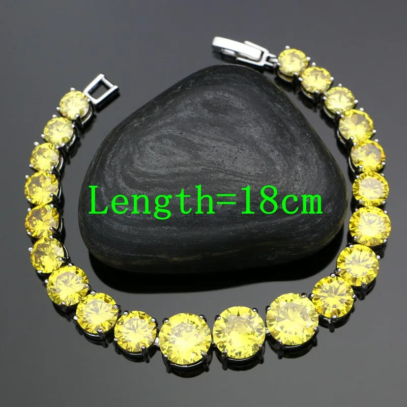 925 Sterling Silver Bridal Jewelry Sets For Women Yellow Cubic Zirconia Earrings Pendant Ring Bracelet Necklace Set Good Vibrations