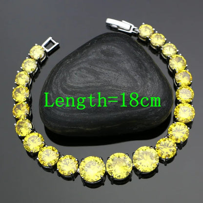 925 Sterling Silver Bridal Jewelry Sets For Women Yellow Cubic Zirconia Earrings Pendant Ring Bracelet Necklace Set Good Vibrations
