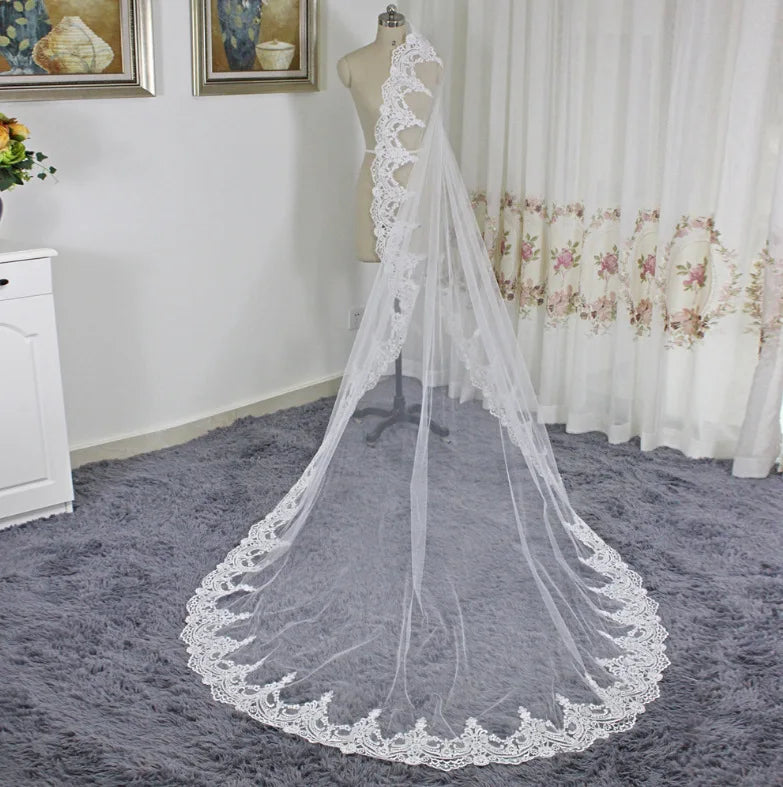 Morili New Style White Ivory 3 Meters Long Bridal Accessory One Layer Lace Wedding Veils with Comb MVA364 Good Vibrations