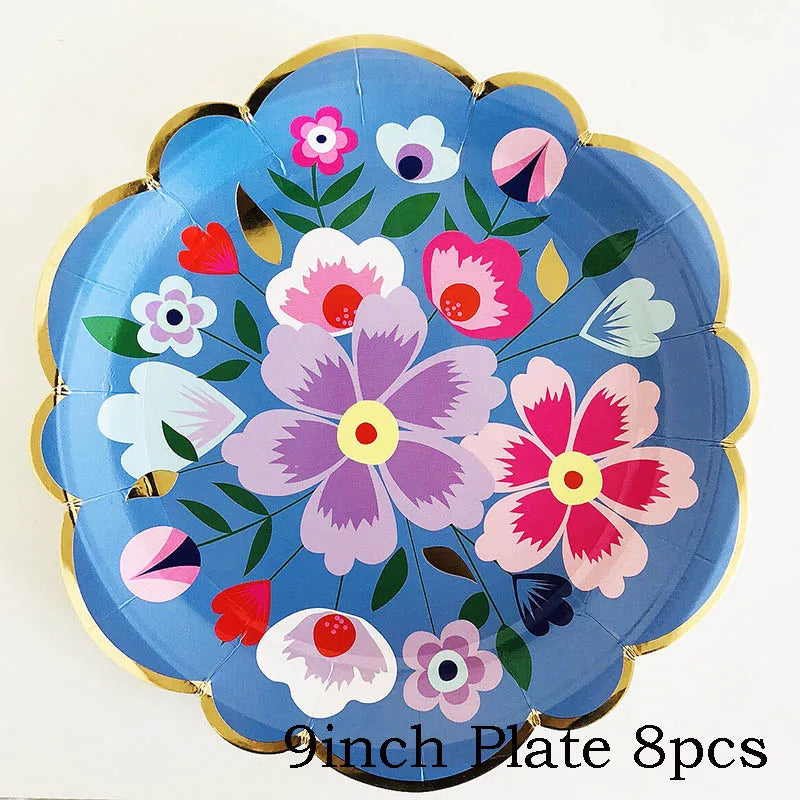 Disposable Tableware Sets Flower Paper Plates Cups Napkins Straw Party Supplies Kids Girl Baby Shower Wedding Birthday Decor Good Vibrations