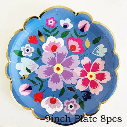 Disposable Tableware Sets Flower Paper Plates Cups Napkins Straw Party Supplies Kids Girl Baby Shower Wedding Birthday Decor Good Vibrations