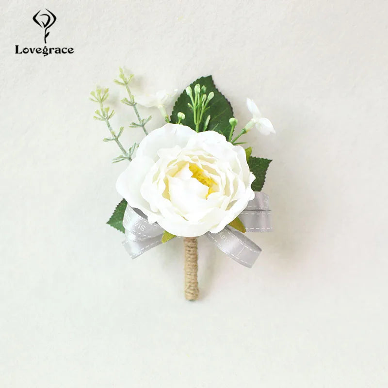 Wedding Boutonnieres White Pink Silk Roses Wrist Corsage Bracelets Bridesmaid Flowers Groom Brooch Marriage Cuff Wrist Corsages Good Vibrations