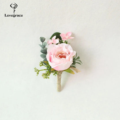 Wedding Boutonnieres White Pink Silk Roses Wrist Corsage Bracelets Bridesmaid Flowers Groom Brooch Marriage Cuff Wrist Corsages Good Vibrations