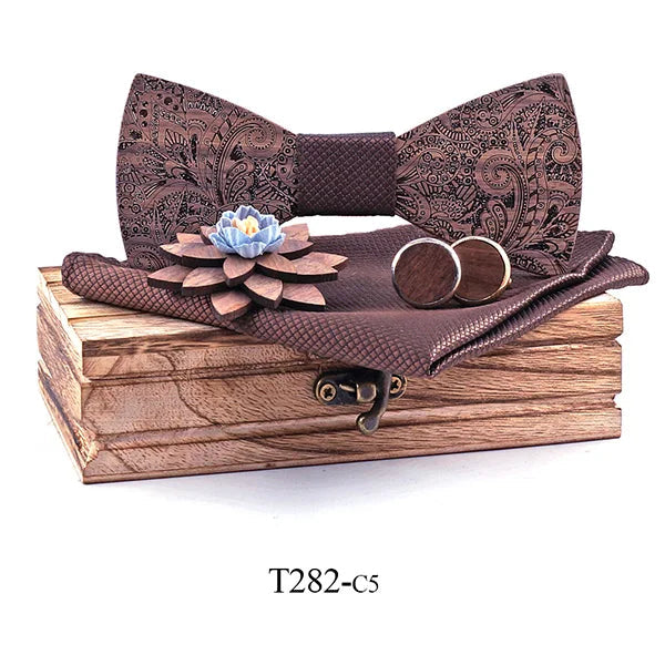 Formal Clasic Grey Tie for Men wedding wooden bow Tie Set Gift Hanky Cufflinks Set for Men Designer Fashion Silk Ties Good Vibrations
