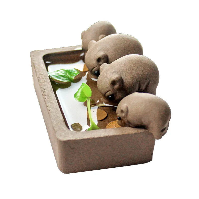 ZiSha Tea Pet Purple Clay Tea Pet Little Pigs Drink Water Chinese Crude Pottery Kung Fu Tea Set Home Decoration Tea Accessories Good Vibrations